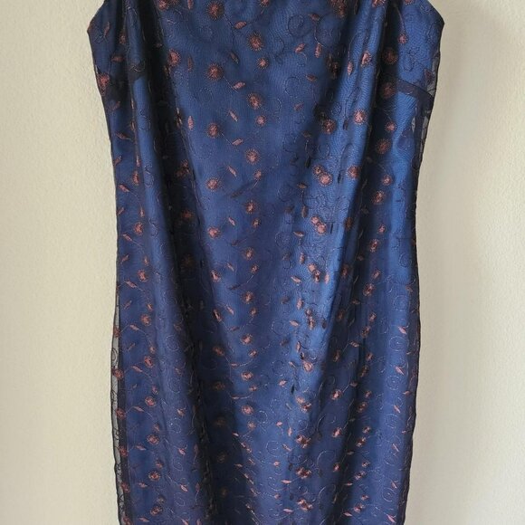 Rampage y2k dress Sz 5 navy with brown flower embroidery special occasion - Picture 5 of 8